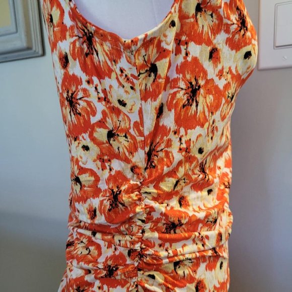 White House Black Market Orange Floral Top - Picture 3 of 5